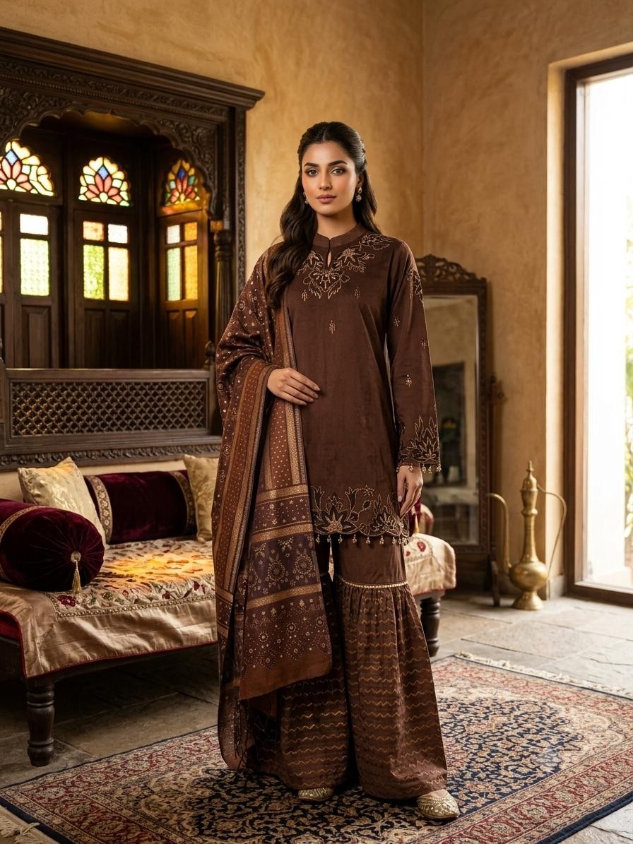 BROWN SHARARA SET